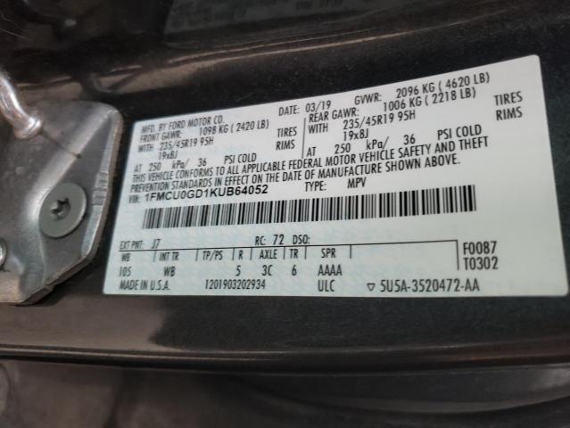 Photo 9 VIN: 1FMCU0GD1KUB64052 - FORD ESCAPE SE 