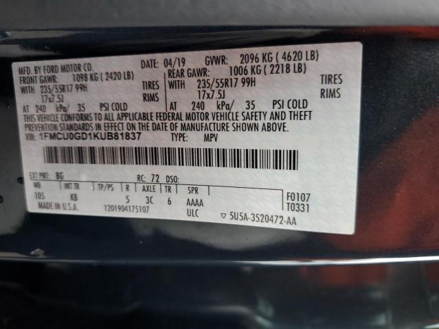 Photo 13 VIN: 1FMCU0GD1KUB81837 - FORD ESCAPE SE 