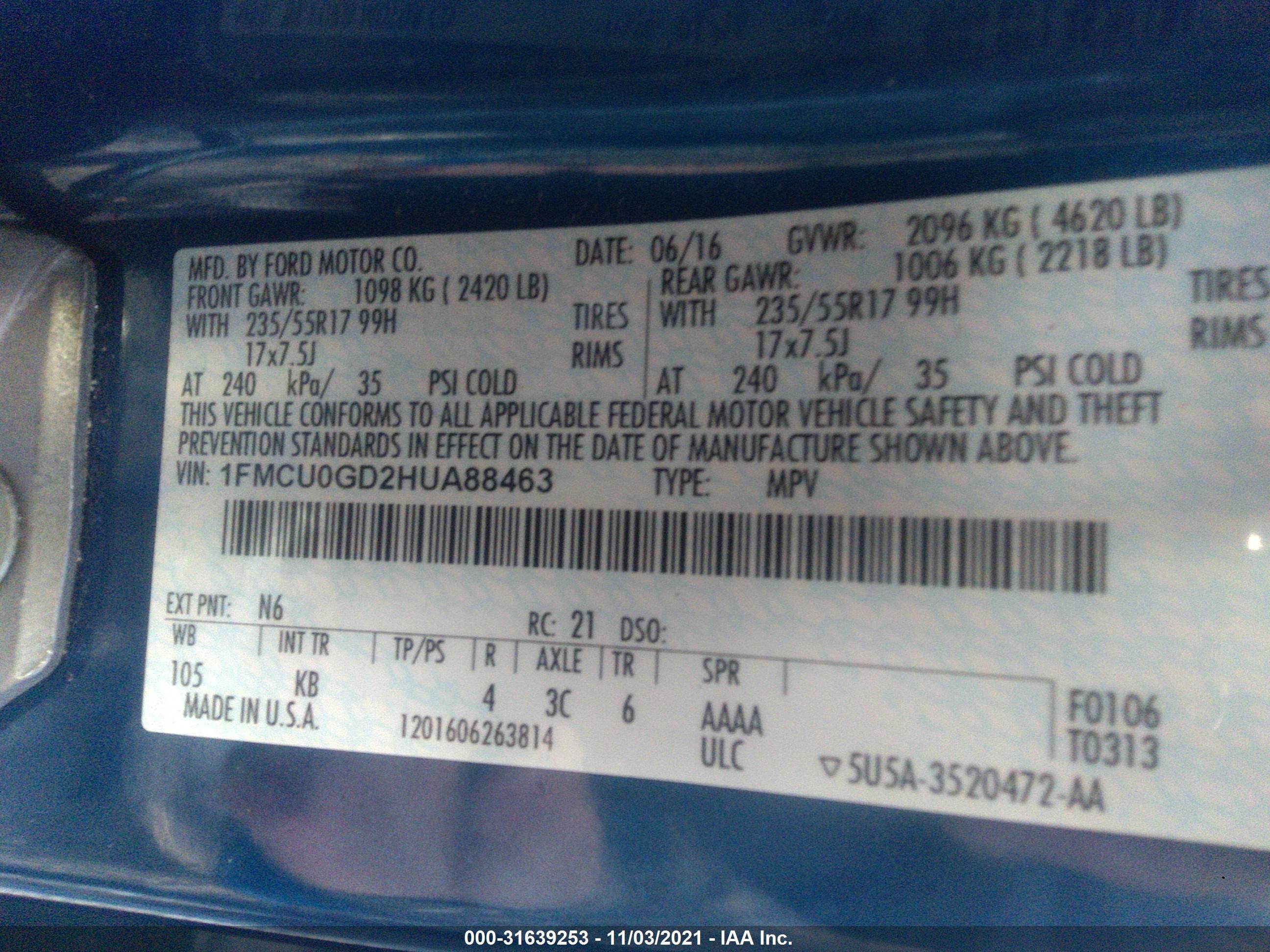 Photo 8 VIN: 1FMCU0GD2HUA88463 - FORD ESCAPE 