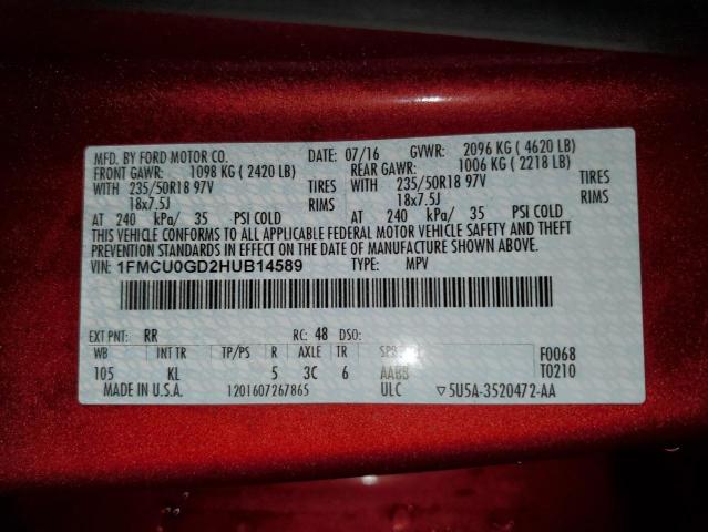 Photo 12 VIN: 1FMCU0GD2HUB14589 - FORD ESCAPE SE 