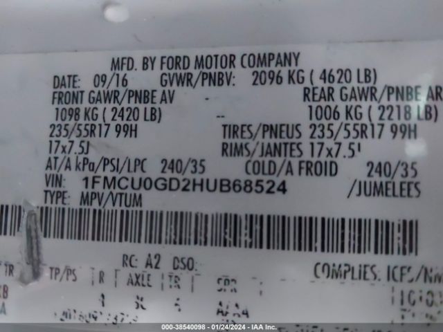 Photo 8 VIN: 1FMCU0GD2HUB68524 - FORD ESCAPE 