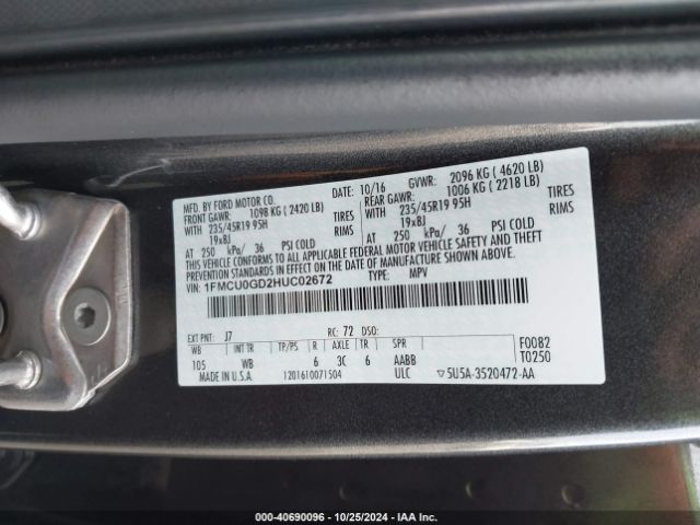 Photo 8 VIN: 1FMCU0GD2HUC02672 - FORD ESCAPE 