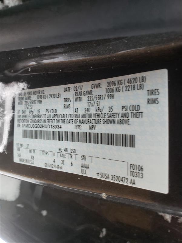 Photo 9 VIN: 1FMCU0GD2HUD18034 - FORD ESCAPE SE 