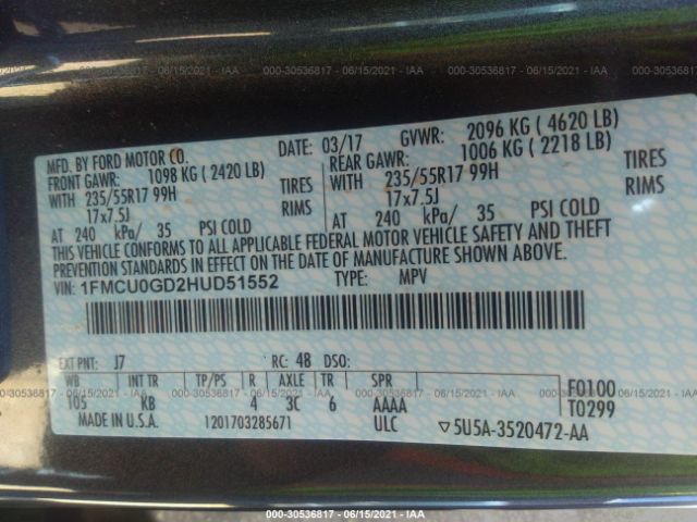 Photo 8 VIN: 1FMCU0GD2HUD51552 - FORD ESCAPE 