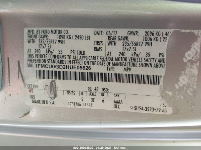 Photo 8 VIN: 1FMCU0GD2HUE05626 - FORD ESCAPE 