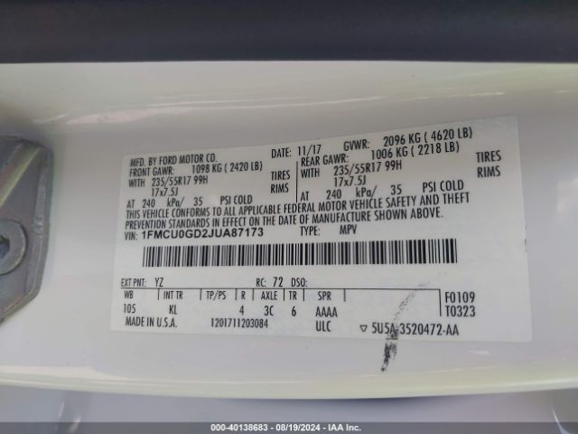 Photo 8 VIN: 1FMCU0GD2JUA87173 - FORD ESCAPE 