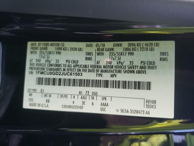 Photo 9 VIN: 1FMCU0GD2JUC61503 - FORD ESCAPE SE 