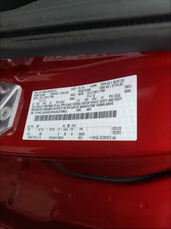 Photo 9 VIN: 1FMCU0GD3HUA37862 - FORD ESCAPE SE 