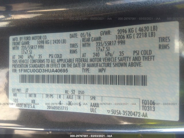 Photo 8 VIN: 1FMCU0GD3HUA40695 - FORD ESCAPE 