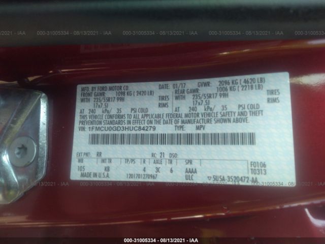 Photo 8 VIN: 1FMCU0GD3HUC84279 - FORD ESCAPE 