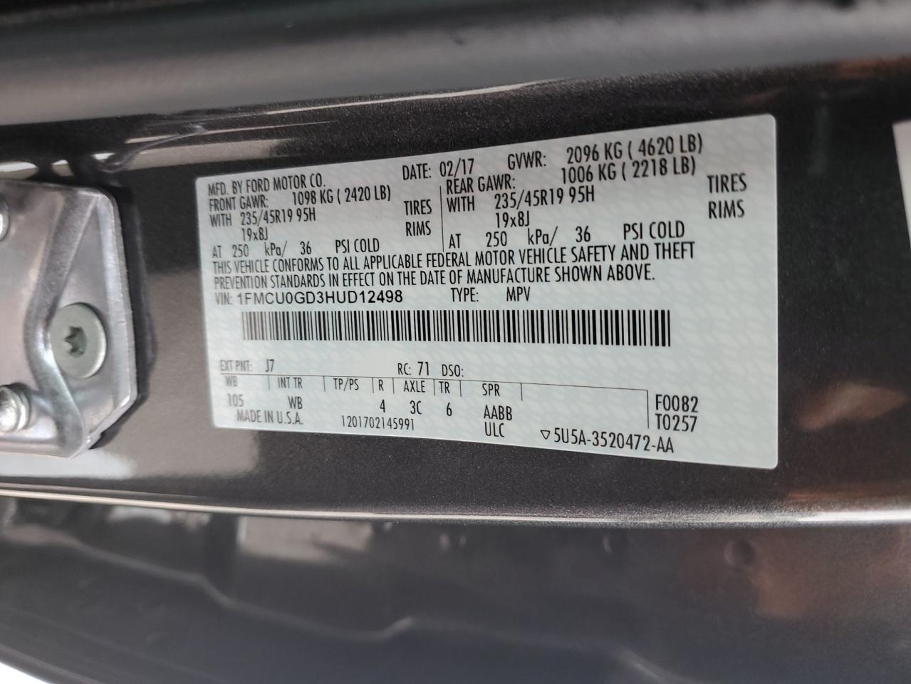 Photo 13 VIN: 1FMCU0GD3HUD12498 - FORD ESCAPE 