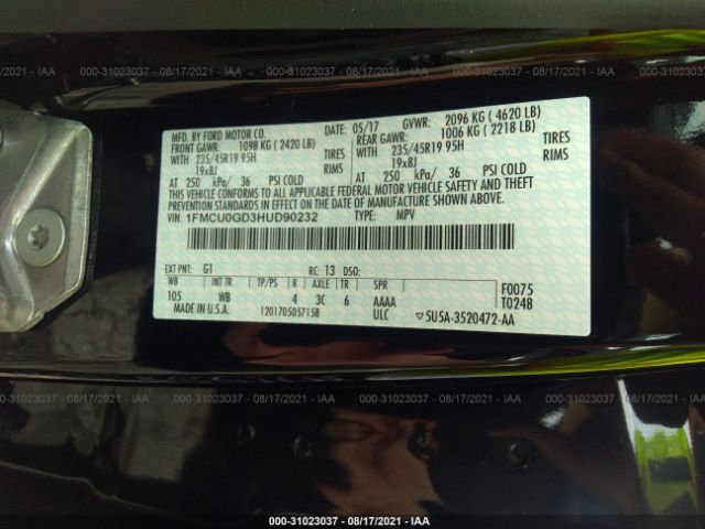 Photo 8 VIN: 1FMCU0GD3HUD90232 - FORD ESCAPE 