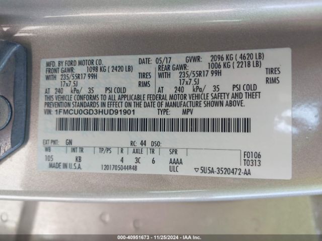 Photo 8 VIN: 1FMCU0GD3HUD91901 - FORD ESCAPE 