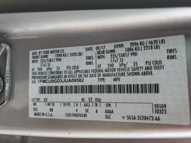 Photo 11 VIN: 1FMCU0GD3JUA09582 - FORD ESCAPE 