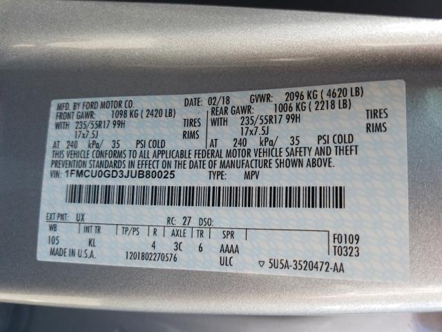 Photo 9 VIN: 1FMCU0GD3JUB80025 - FORD ESCAPE SE 