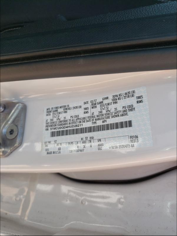 Photo 9 VIN: 1FMCU0GD4HUD28211 - FORD ESCAPE SE 