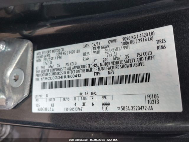 Photo 8 VIN: 1FMCU0GD4HUE00413 - FORD ESCAPE 