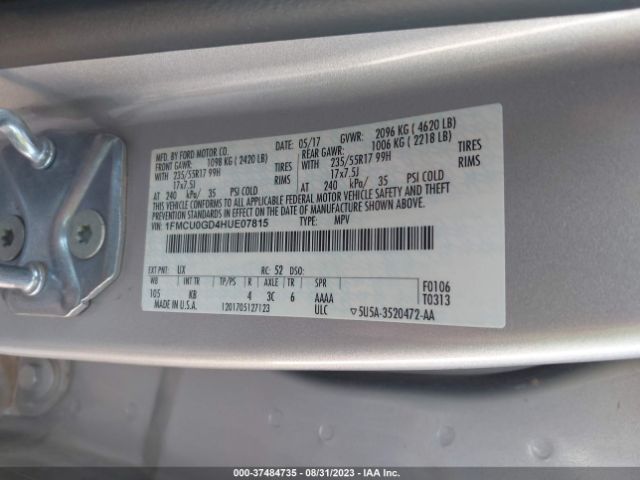 Photo 8 VIN: 1FMCU0GD4HUE07815 - FORD ESCAPE 