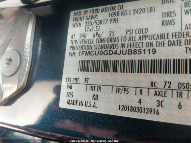 Photo 8 VIN: 1FMCU0GD4JUB85119 - FORD ESCAPE 