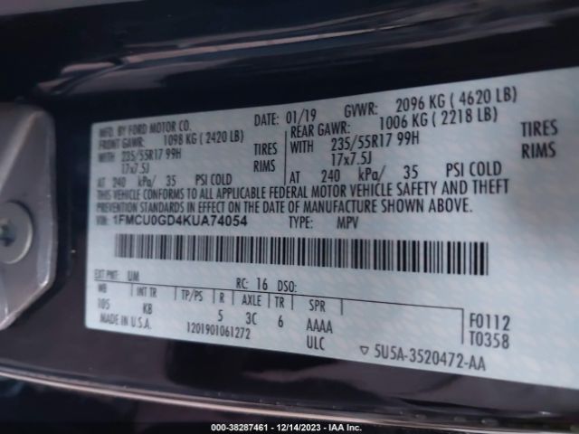 Photo 8 VIN: 1FMCU0GD4KUA74054 - FORD ESCAPE 