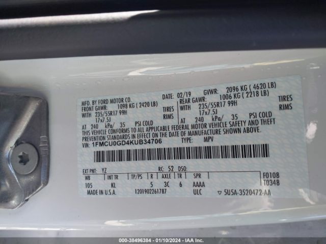 Photo 8 VIN: 1FMCU0GD4KUB34706 - FORD ESCAPE 