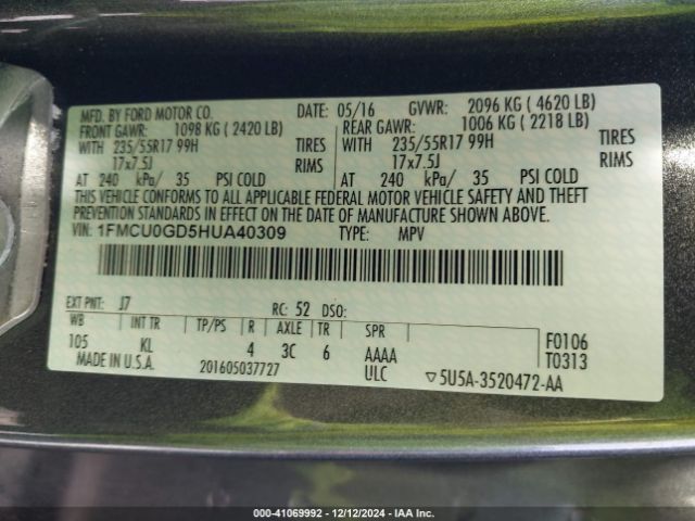 Photo 8 VIN: 1FMCU0GD5HUA40309 - FORD ESCAPE 