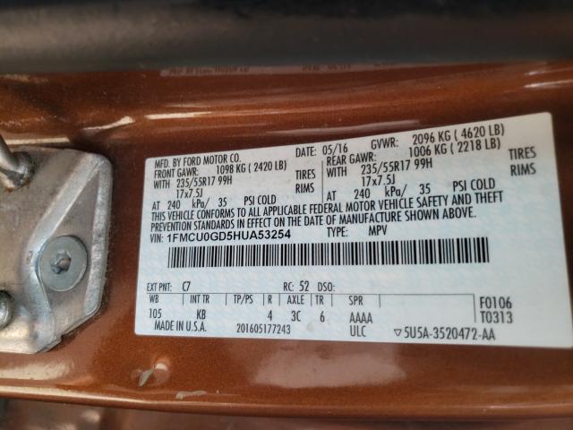 Photo 9 VIN: 1FMCU0GD5HUA53254 - FORD ESCAPE SE 