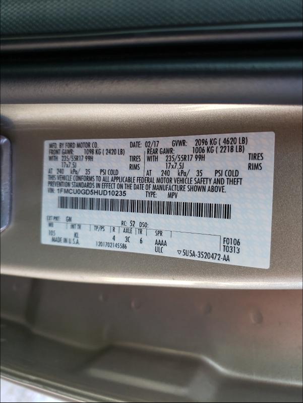 Photo 9 VIN: 1FMCU0GD5HUD10235 - FORD ESCAPE SE 