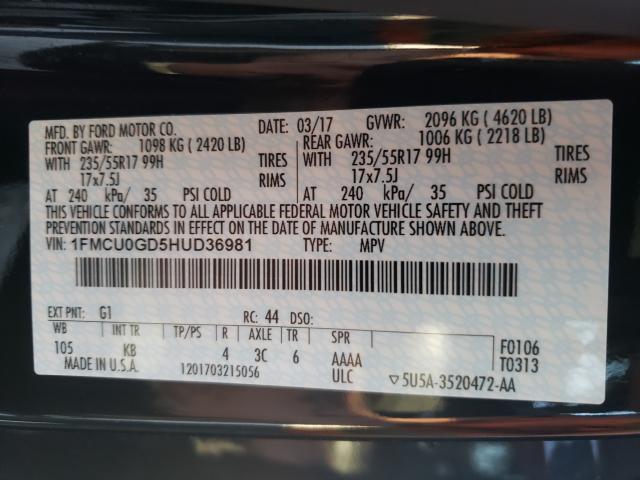 Photo 9 VIN: 1FMCU0GD5HUD36981 - FORD ESCAPE SE 