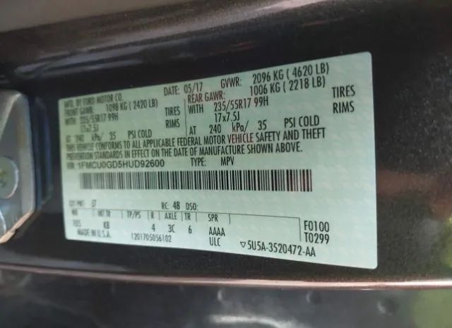 Photo 8 VIN: 1FMCU0GD5HUD92600 - FORD ESCAPE 