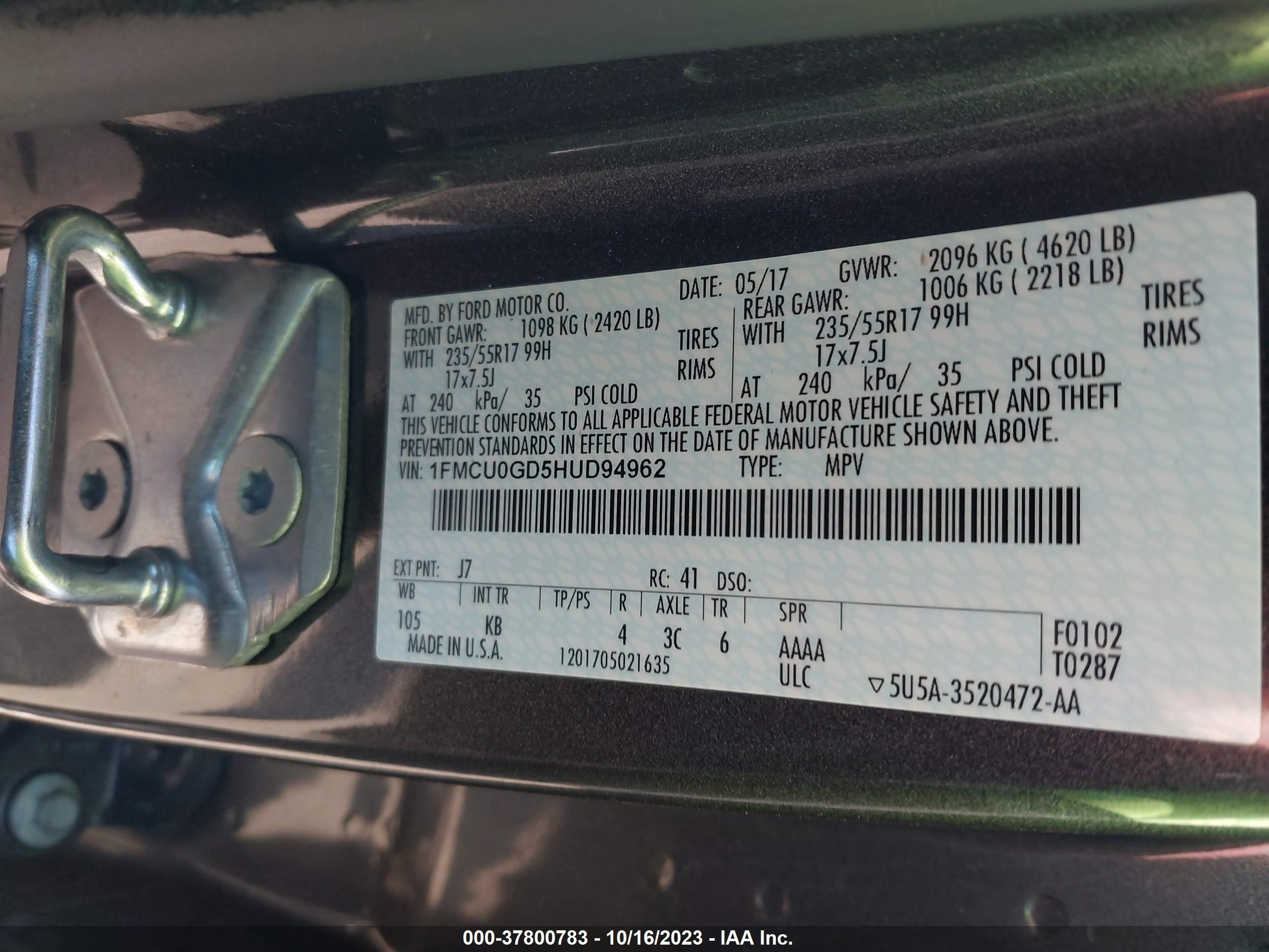 Photo 8 VIN: 1FMCU0GD5HUD94962 - FORD ESCAPE 