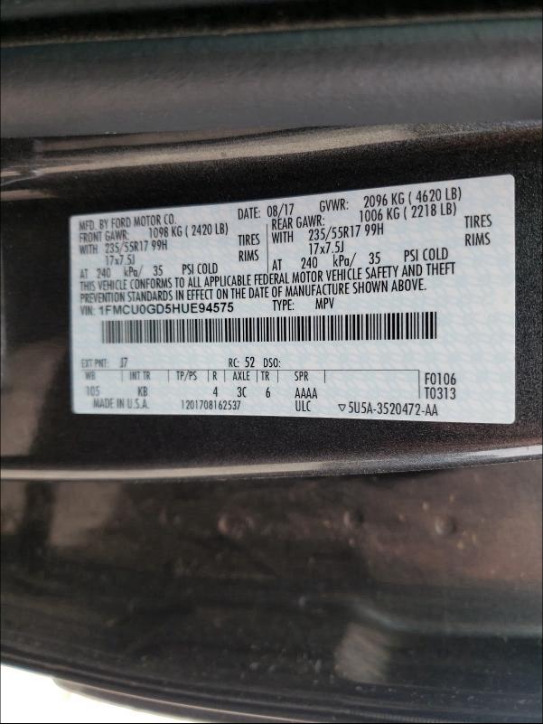 Photo 9 VIN: 1FMCU0GD5HUE94575 - FORD ESCAPE SE 