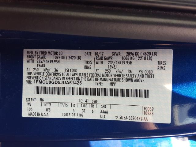 Photo 9 VIN: 1FMCU0GD5JUA61425 - FORD ESCAPE SE 