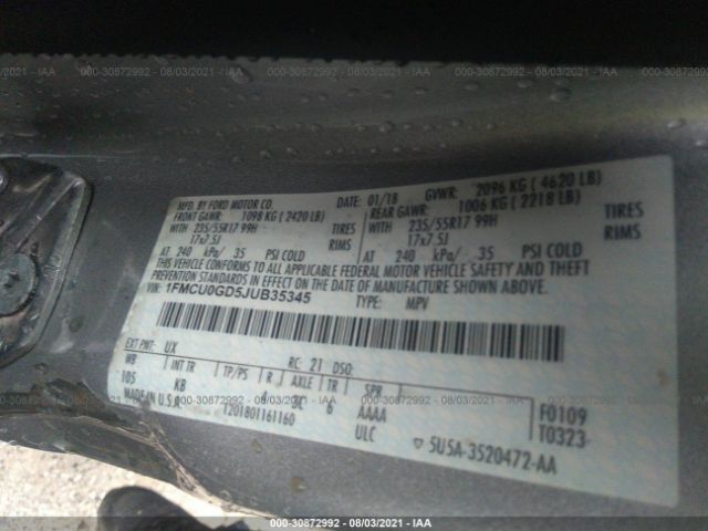 Photo 8 VIN: 1FMCU0GD5JUB35345 - FORD ESCAPE 