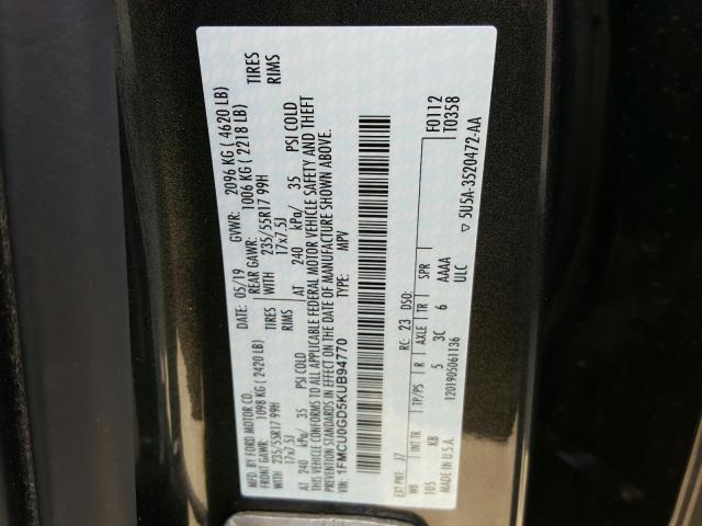 Photo 9 VIN: 1FMCU0GD5KUB94770 - FORD ESCAPE SE 