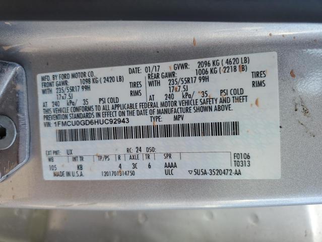 Photo 9 VIN: 1FMCU0GD6HUC92943 - FORD ESCAPE SE 