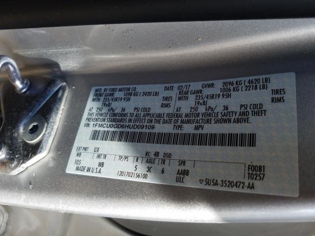 Photo 9 VIN: 1FMCU0GD6HUD09109 - FORD ESCAPE SE 