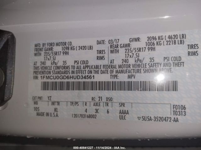 Photo 8 VIN: 1FMCU0GD6HUD34561 - FORD ESCAPE 