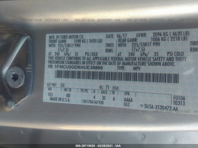 Photo 8 VIN: 1FMCU0GD6HUE38869 - FORD ESCAPE 