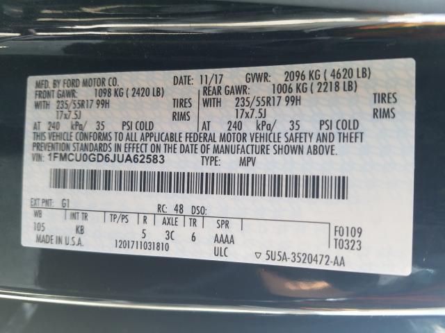 Photo 9 VIN: 1FMCU0GD6JUA62583 - FORD ESCAPE SE 