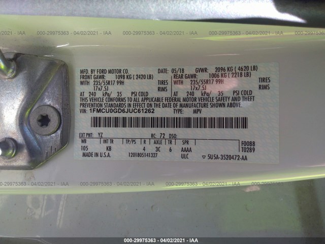 Photo 8 VIN: 1FMCU0GD6JUC61262 - FORD ESCAPE 