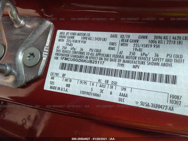 Photo 8 VIN: 1FMCU0GD6KUB25117 - FORD ESCAPE 