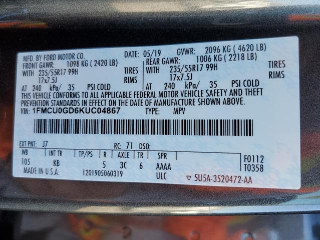 Photo 12 VIN: 1FMCU0GD6KUC04867 - FORD ESCAPE SE 