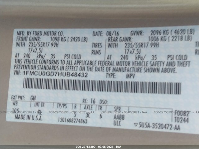 Photo 8 VIN: 1FMCU0GD7HUB48432 - FORD ESCAPE 