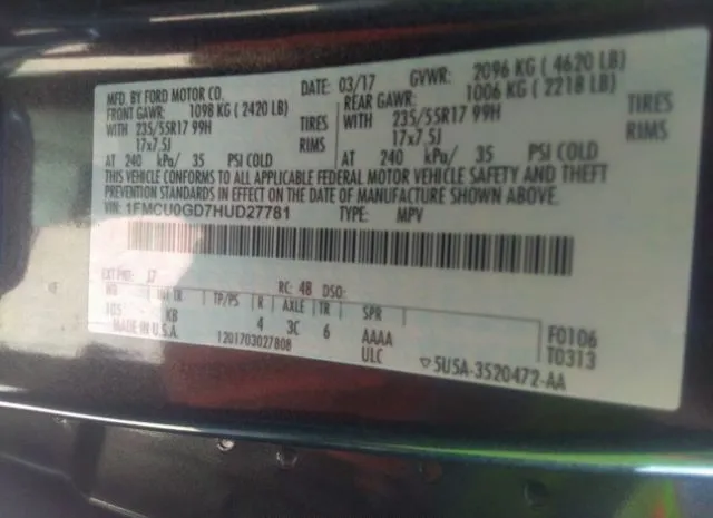 Photo 8 VIN: 1FMCU0GD7HUD27781 - FORD ESCAPE 