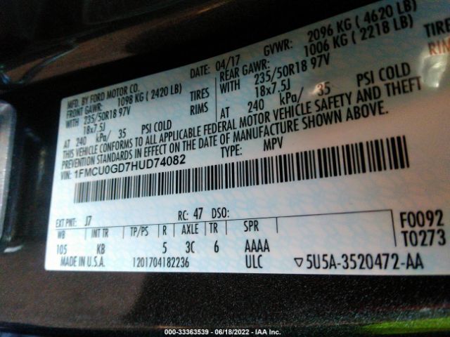 Photo 8 VIN: 1FMCU0GD7HUD74082 - FORD ESCAPE 