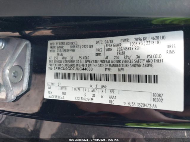 Photo 8 VIN: 1FMCU0GD7JUC44633 - FORD ESCAPE 