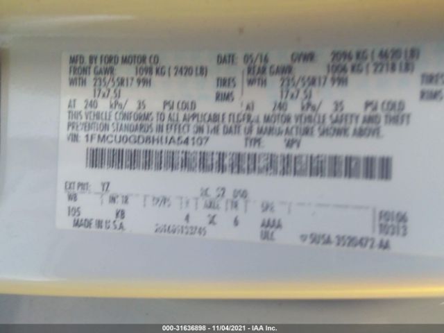 Photo 8 VIN: 1FMCU0GD8HUA54107 - FORD ESCAPE 