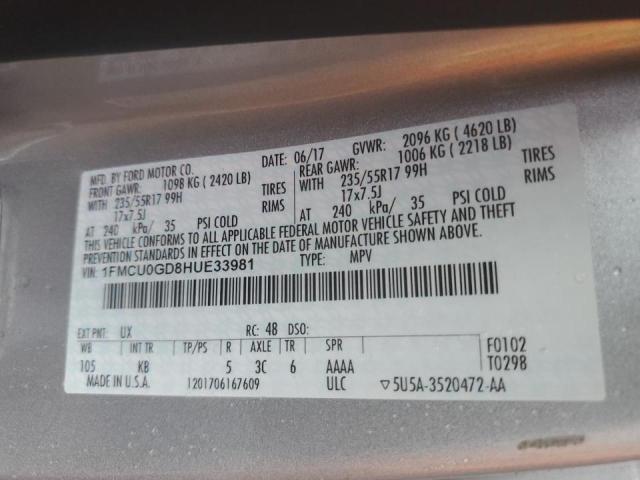 Photo 11 VIN: 1FMCU0GD8HUE33981 - FORD ESCAPE SE 