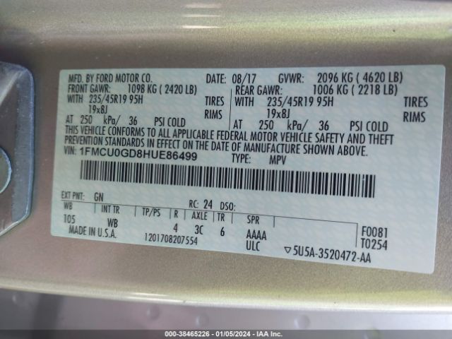 Photo 8 VIN: 1FMCU0GD8HUE86499 - FORD ESCAPE 